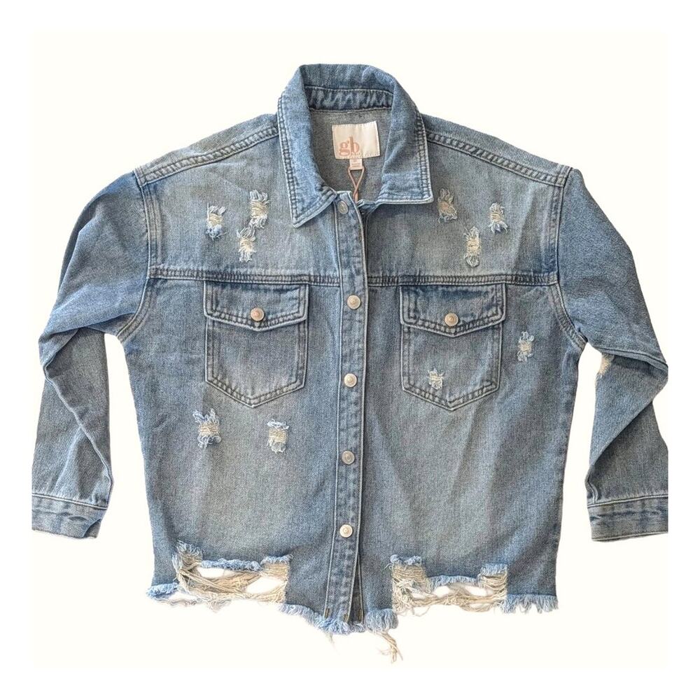 Girls Distressed Jean Jacket XL Frayed Hem Light Wash Denim NWT
